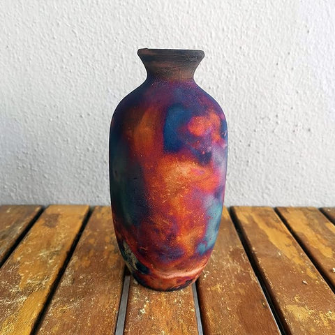 RAAQUU Koban Vase 7" - Handmade Raku Ceramic with Water Tube - Full Copper Matte Finish - Modern Boho Home Decor for Living Room, Bedroom, Office - Housewarming Gift - Artisan Pottery