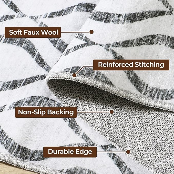 WITSHOCK 7x9 Grey Living Room Rug - Boho Soft Modern Geometric Low Pile Print Pattern Rug for Bedroom Dining Room, Large Thin Indoor Carpet for Nursery Playroom Decor, Kid & Pet Friendly