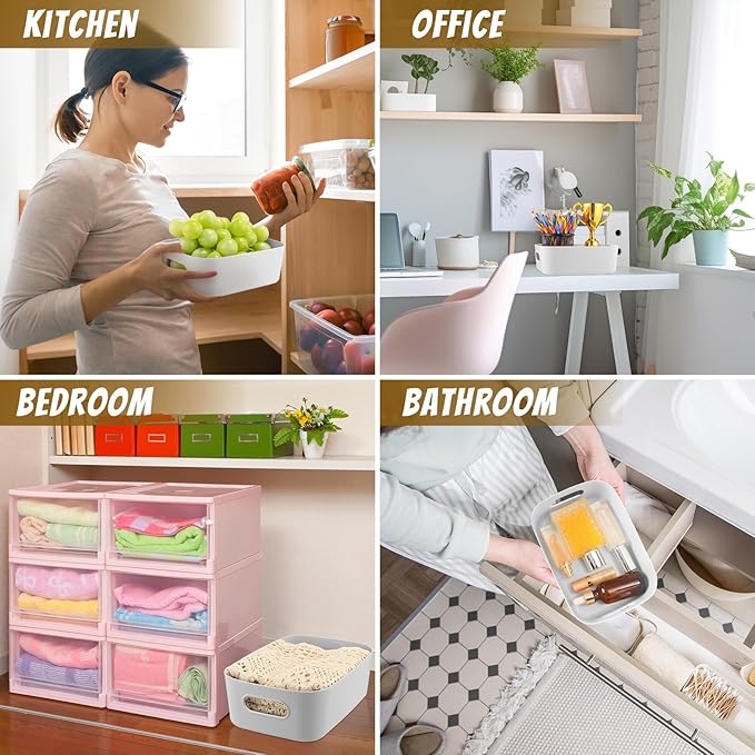 Zopeal Plastic Storage Bins 10 Pcs Gray Pantry Organizer Bins Small Baskets Storage Containers for Home Kitchen (8 x 5.7 x 3 Inch)