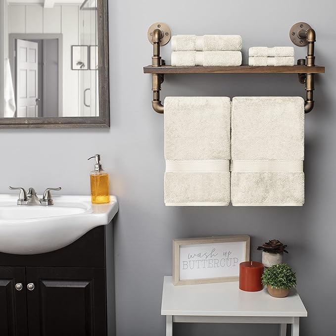 BLUENILEMILLS Premium Towel Collection, Egyptian Cotton Towels for Shower and Bathroom Assorted 6-Piece Towel Set, 30" x 55", 20" x 30", 13" x 13", Cream by Blue Nile Mills