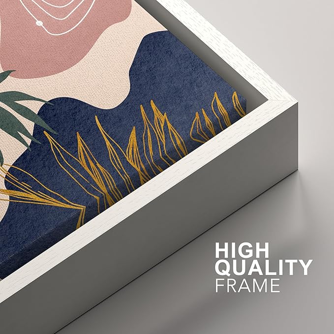 SIGNFORD Framed Canvas Print Wall Art Set Retro Mid-Century Geometric Forest Plants Abstract Shapes Illustrations Modern Art Decorative Bohemian for Living Room, Bedroom, Office - 16"x24"x2 White