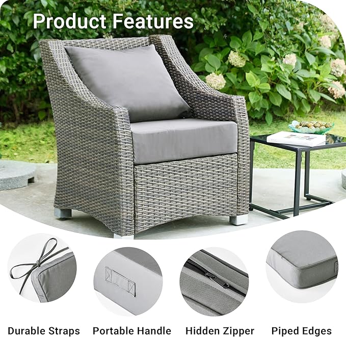 Outdoor Cushions for Patio Furniture,Outdoor Seat Cushion Set 24 x 24 x 4 Inch,Waterproof & Fade Resistant Outdoor Chair Cushions,Deep Patio Chair Cushion with Removable Cover,Light Grey