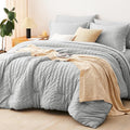 CozyLux King Size Comforter Set Light Grey Seersucker 7 Pieces Bed in a Bag King Comforter Set with Sheets, Luxury Bedding Set with Down Alternative Comforter, Sheets, Pillowcases & Shams All Seasons