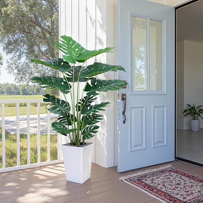 Artificial Monstera Plant 5ft, Realistic Fake Plants with Silk Leaves & Texture Trunk, Artificial Plants for Home Office Decor Indoor Outdoor Housewarming Gift