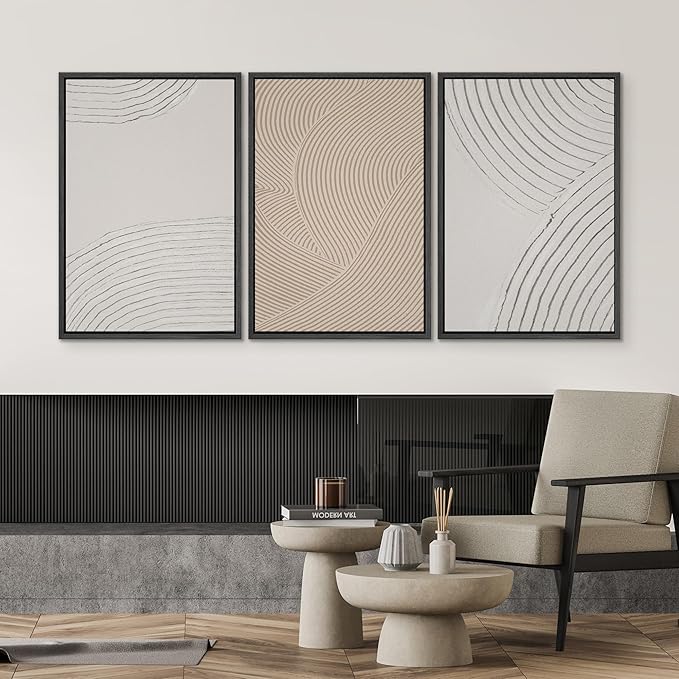 SIGNWIN Framed Canvas Print Wall Art Set Geometric Pastel Spiral Circles Shapes Abstract Illustrations Modern Art Decorative Nordic Chic Calm/Zen for Living Room, Bedroom, Office - 16"x24"x3 Black