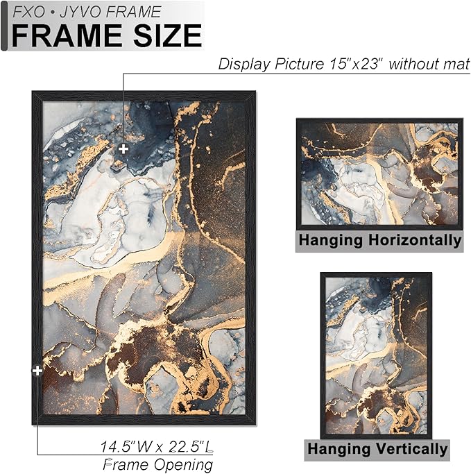 Engineered Wood 15x23 Picture Frame Set of 6, Black Frame for 15 x 23 Inch Picture Poster Photo, Light Weight 15 by 23 Frame with Wood-grain for Wall - 6 Pack/Black/15 x23