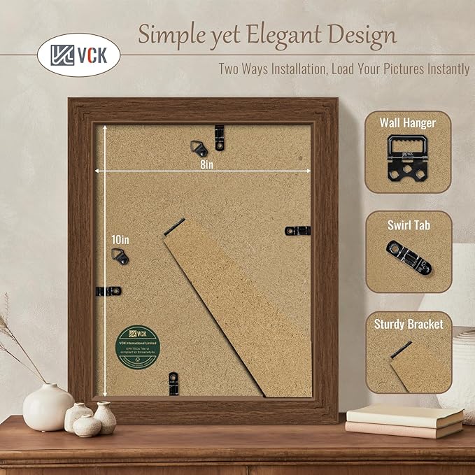 VCK 8x10 Frame Set of 5 - Brown, Wood Picture Frame with Exclusive Wood Grain, Wall Gallery Frame