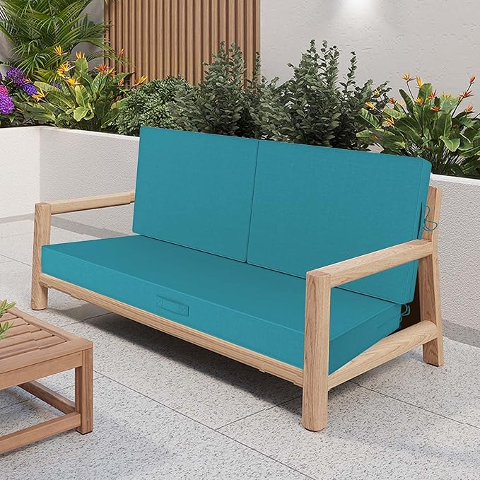 Outdoor Loveseat Cushion Set 46 x 26 Inch, Waterproof & Fade-Resistant Deep Seat Patio Cushions with Removable Cover, Ties & Hidden Zipper, Patio Love Seat Sofa Cushions for Sofa Bench Couch,Turquoise