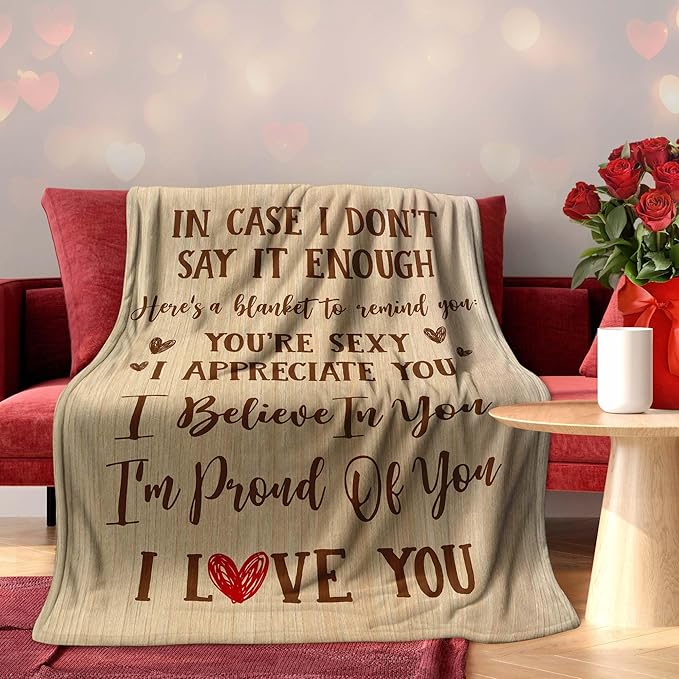 Couple Gifts for Girlfriend Boyfriend - Soft Fleece Throw Blankets 60x80 in - Wedding Anniversary Birthday Gifts for Him Her Husband Wife Women Men, I Love You Blanket