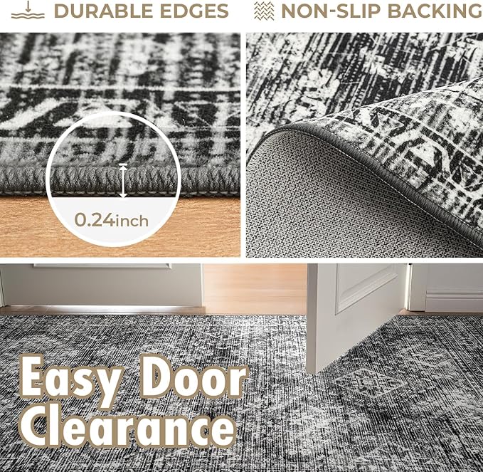MIULEE 2x3 Washable Entry Rug Door Mat Indoor Entrance, Small Rug for Kitchen Bathroom Bedroom, Non-Slip Stain Resistant Throw Carpet Boho Entryway Decor, Black