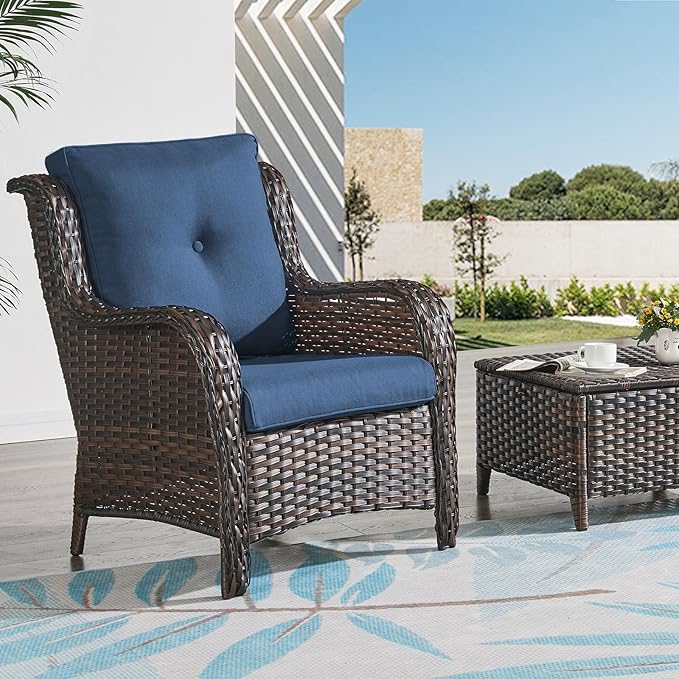 Patio Cushions for Outdoor Furniture - 22×24 Inches High Back and Deep Seating Outdoor Cushion for Patio Chairs Sofa Couch Loveseat Water Resistant(Blue/2 Set/Button)