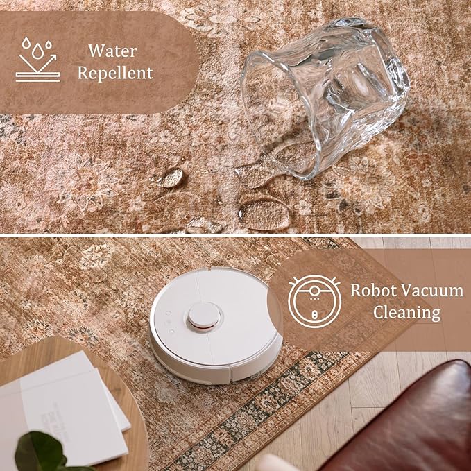 Morebes Vintage Washable 3x5 Rugs for Entryway, Boho Bedroom Area Rug Non Slip Aesthetic Soft, Distressed Non-Shedding Floral Carpet for Kitchen Foyer Bedside Playroom,Brown
