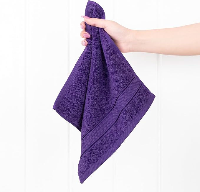 American Soft Linen Salem Washcloth Sets, 4 Piece Luxury 600 GSM 100% Cotton Washcloths for Bathroom, 13x13 inches Washrags Premium Quality Hand Face Towels, Purple