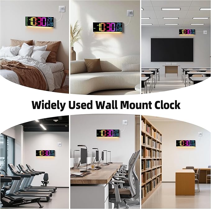 Maxstar 16.2'' Large Digital Wall Clock with Bluetooth Auto Sync, Remote Control, Alarm, LED Display, RGB Colors, Auto DST & Temperature for Classroom, Bedroom, Office, Garage-White