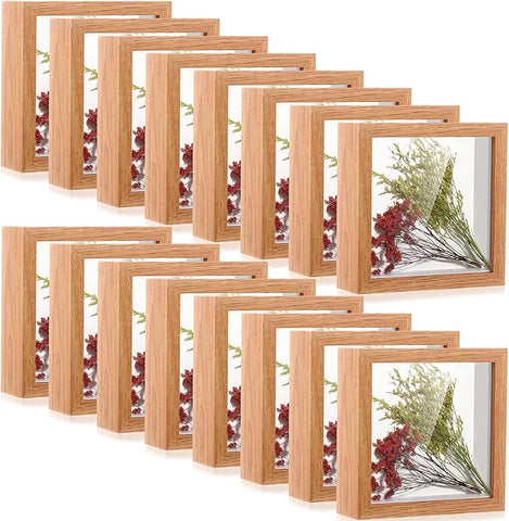 Ripeng 16 Pack Shadow Box Frame Display Case Picture Frame for Wedding Bouquet, Back to School Crafts, Memorial Photos, Ticket, Teacher, Medal, DIY Wall or Tabletop Gift Decor(5 x 5 Inch,Wood Color)
