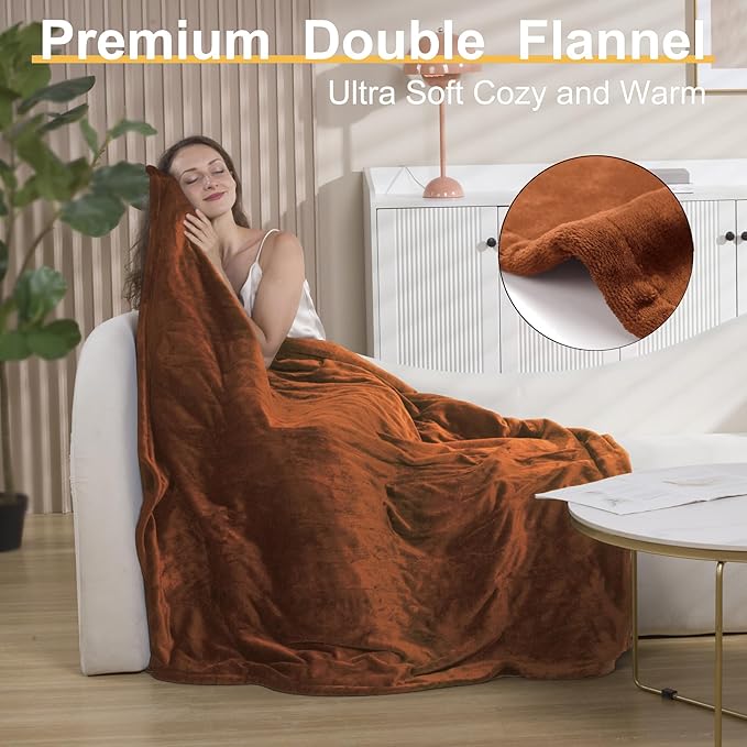 Gintao Electric Heated Blanket Full Size, 72"x84" Double Soft Flannel Electric Blanket with 3 Heating Levels,ETL&FCC Certified,8H Auto Off Heating Blanket&Overheat Protection,Gifts,Brown