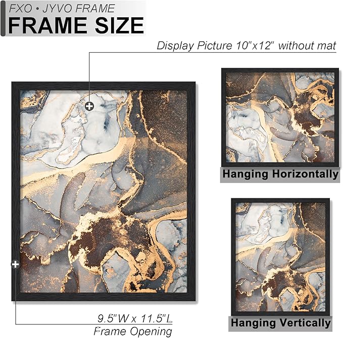 Engineered Wood 10x12 Picture Frame Set of 2, Black Frame for 10 x 12 Inch Picture Poster Photo, Light Weight 10 by 12 Frame with Wood-grain for Wall - 2 Pack/Black/10 x12