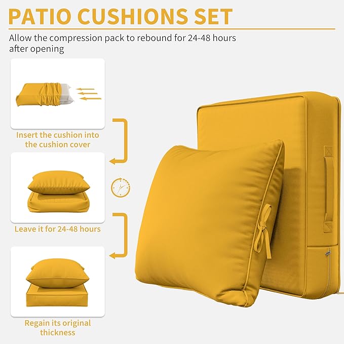 Premium Outdoor Seat Cushion Chair Cushions for Patio Furniture 22 L X 24 W X 4 H Waterproof & Fade Resistant Deep Seat and Backrest Cushion Set with Removable Covers for Chair, Sofa