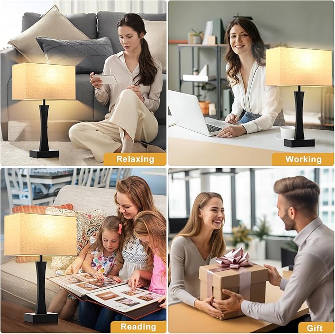 Bedside Lamps for Night Stands - 3 Way Dimmable Table Lamp for Bedroom with USB C+A Ports,Modern Bedside Lamps Set of 2, Touch Lamps for Nightstands(Beige)