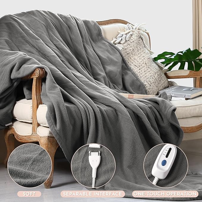 Electric Heated Blanket 72" x 84" Full Size Soft Polar Fleece Heated Blanket, 4 Heating Levels and 10 Hours Auto Off with Machine Washable - Light Grey