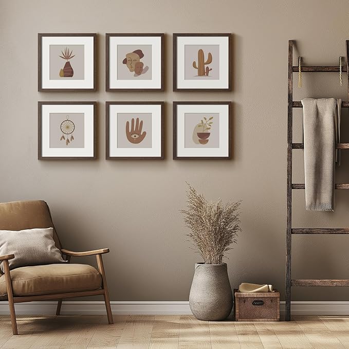 Yaetm Square 12x12 Picture Frame – Brown Walnut, Solid Wood Frame 12x12 with Tempered Real Glass, Display 8x8 Photo with Mat or 12 x 12 Art Print without Mat, Wall Mount (3 Pack, Walnut)