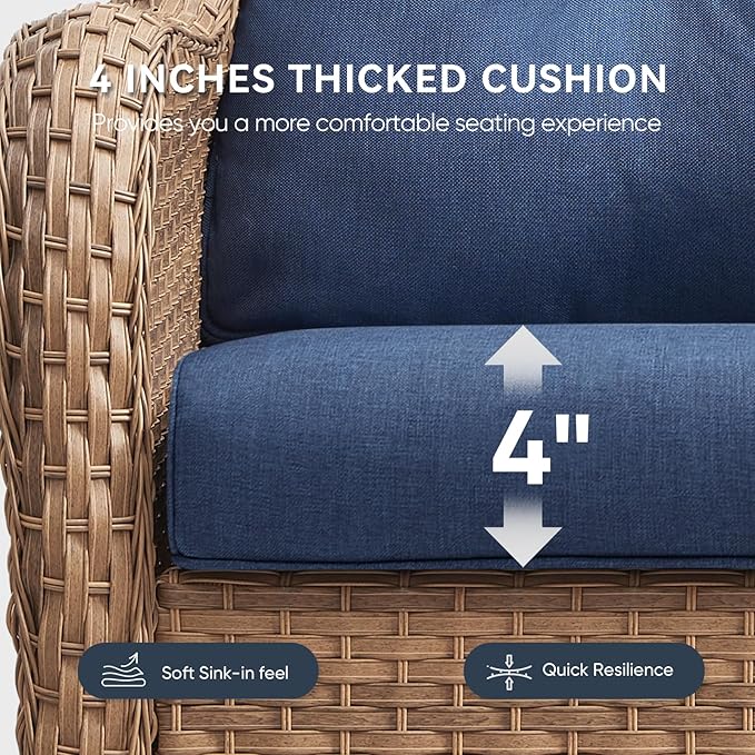 10-Piece Outdoor Patio Cushion Set - Fade & Water Resistant with Removable Olefin Cover, 22x24x4 Inch Memory Foam Cushions for Wicker Sectional Sofa – Blue/Regular
