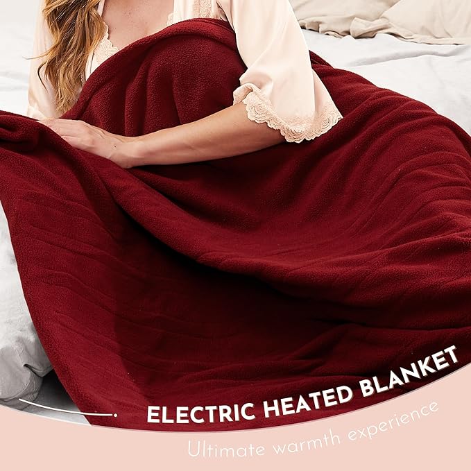 Electric Blanket 72'' x 84'' Full Size Soft Heated Blanket with 4 Levels of Heat ＆ 10 Hour Auto Off, Machine Washable - Wine Red