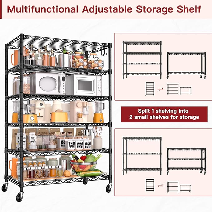 PrimeZone 3 Pack 6 Tier Wire Shelving with Wheels,Metal Shelf Heavy Duty Adjustable Kitchen Storage Shelves Unit,Pantry Organizer Rack Rolling for Garage Closet Laundry 36''W x 18''D x 78''H
