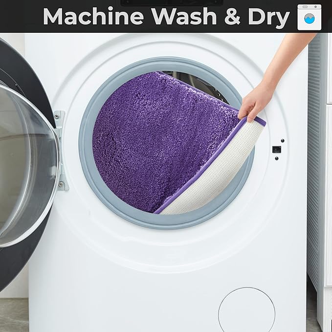 YHF Bathroom Rugs 24" X 35", Extra Thick & Soft Microfiber Shaggy, Machine Washable Bath Mats, Absorbent Bath Rugs, Non-Slip Rubber Backing Bath Mat for Bathroom Floor, Tub and Shower, Purple