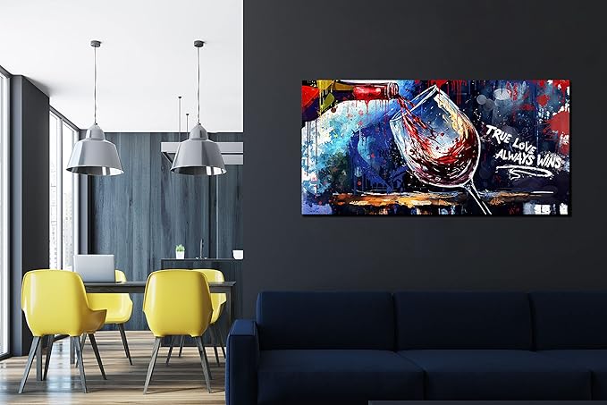 JKWALL77 Graffiti Wall-Art - Red Wine Decor For Kitchen - Canvas Art Wall Decor For Living Room Ready To Hang Size 40" x 20"