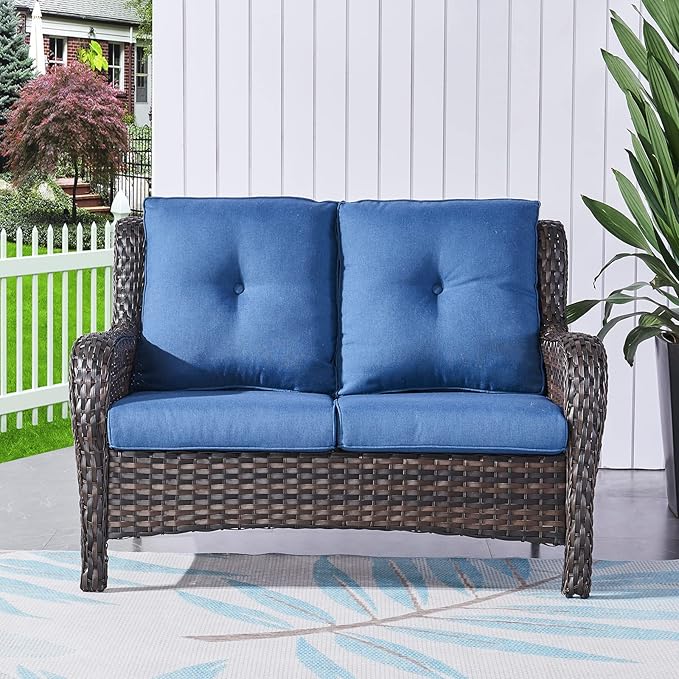 Patio Cushions for Outdoor Furniture - 22×24 Inches High Back and Deep Seating Outdoor Cushion for Patio Chairs Sofa Couch Loveseat Water Resistant(Blue/2 Set/Button)