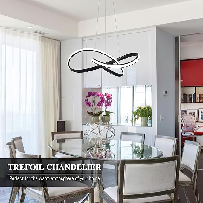 LED Chandelier Modern Pendant Light Contemporary Chandelier Ring Light Fixture Black with 3000K-6000K Dimmable Remote Control and 79in Height Adjustable for Dining Room Bedroom Living Room