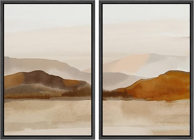 MUDECOR Framed Canvas Print Wall Art Pastel Brown Mountain Range Ocean Lake Wilderness Nature Illustrations Modern Art Decorative Calm/Relax Multicolor Rustic Minimal for Bedroom - 24"x36"x2 Black