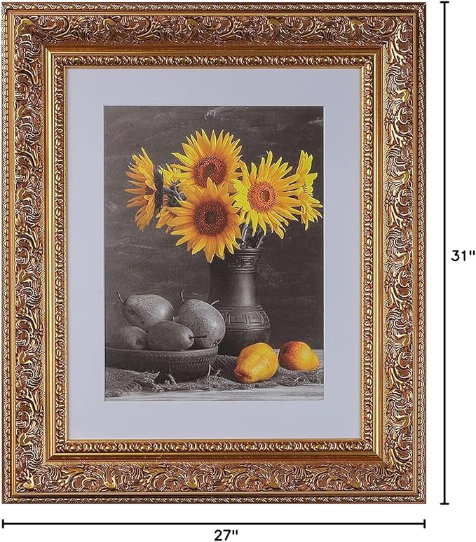 20x24 Picture Frame with Mat for 16x20 Picture. 20x24 Frame Matted to 16x20 Picture. 20 x 24 Poster Frame with Mat. 3-1/2" Wide Frames for 16 x 20 Prints with Mats. Gold Ornate 3348. For Prints, Diplomas. Polystyrene-Quality Wood Frames Alternative.