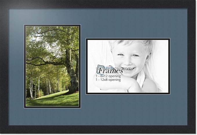 ArtToFrames Collage Photo Frame Double Mat with 2-8x12 Openings with Satin Black Frame and Dutch Blue mat.
