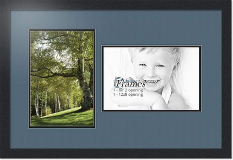 ArtToFrames Collage Photo Frame Double Mat with 2-8x12 Openings with Satin Black Frame and Dutch Blue mat.