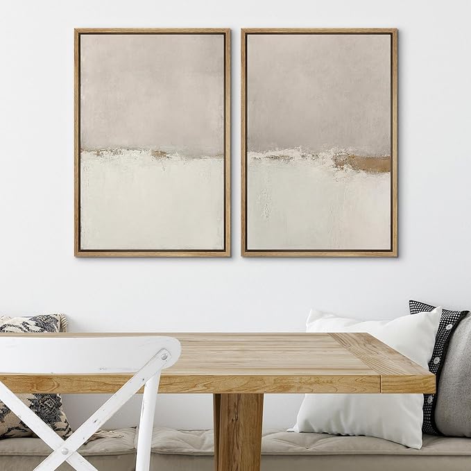 SIGNWIN Framed Canvas Print Wall Art Beige Gray Paint Strokes Abstract Grunge Landscape Prints Modern Art Minimalist Neutral Decor for Living Room, Bedroom, Office - 24"x36"x2 Natural