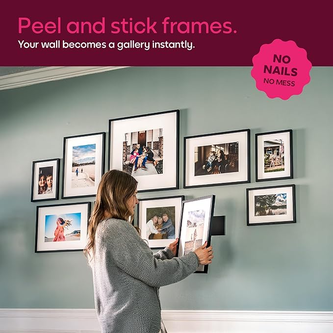 Mixtiles Official - Custom Photo Tiles - Personalized Printed Photos - Magnetic Wall Frames - Adhesive Sticker, No Nails - Various Sizes and Frames - 8x8-tiles-Tile - Oak Frame