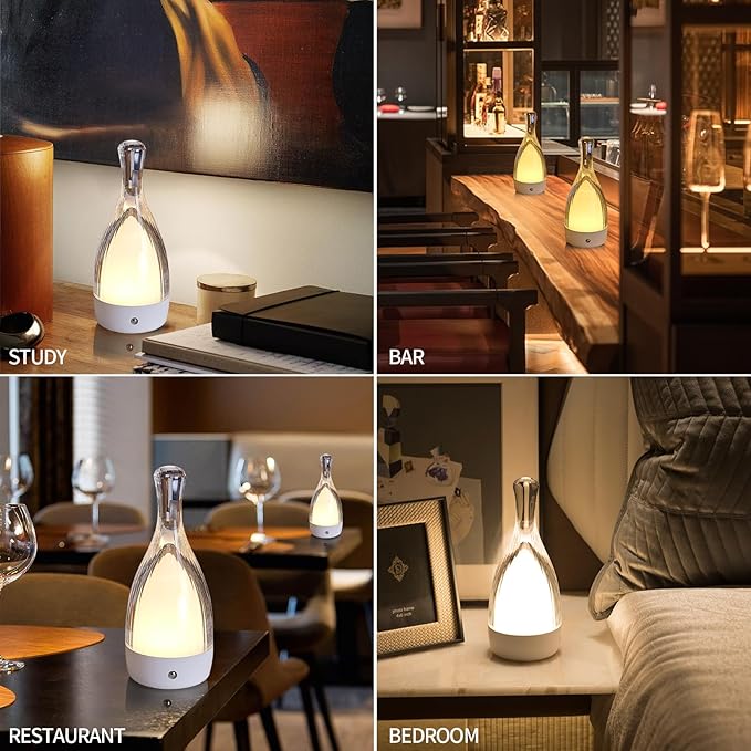 Table Lamp for bedroom with Touch Control,LED Nightstand Lamp Fourth Gear-3000K 4000K 6000K and Seven Color Light,Cordless Battery Operated Desk Lamp,Perfect for Bedroom,Couple Dinner,Cafe.(White)