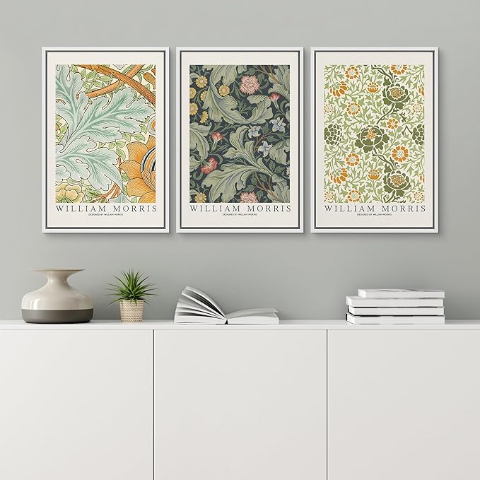 wall26 Framed Canvas Print Wall Art Set William Morris Flower Tapestry Posters Nature Wilderness Illustrations Modern Art Decorative Floral Botanical Minimal Calm for Bedroom - 16"x24"x3 White