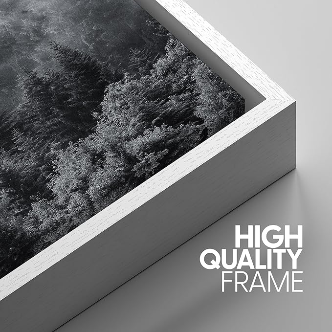 SIGNWIN Framed Canvas Print Wall Art Set Black & White Misty Mountain Forest Nature Wilderness Photography Modern Art Chic Landscape Relax/Calm for Living Room, Bedroom, Office - 24"x36"x3 White