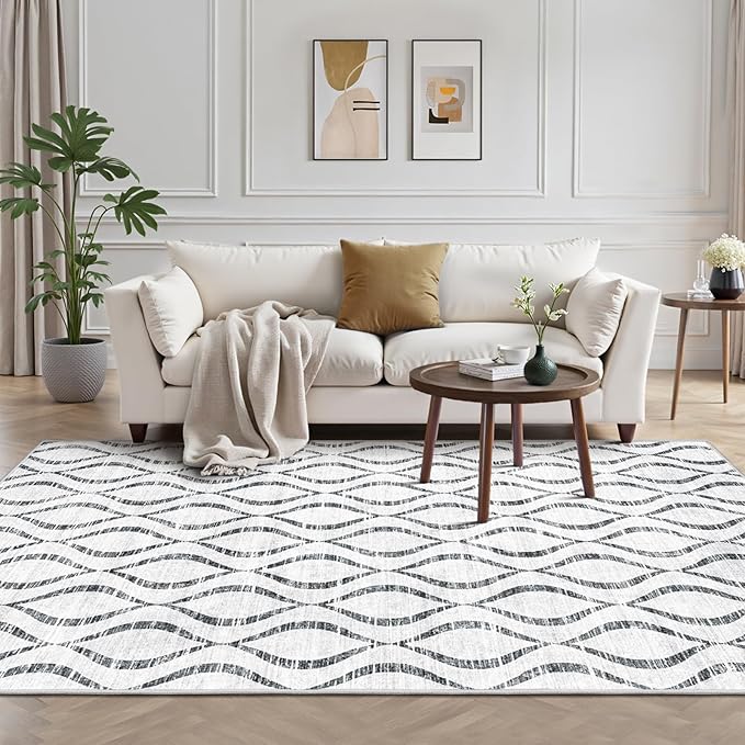 WITSHOCK Area Rugs for Living Room 5x8: Washable Non-Slip Soft Geometric Large Indoor Rug for Bedroom Dining Room, Low Pile Boho Pattern Carpet for Nursery Playroom Decor, Kid & Pet Friendly, Grey