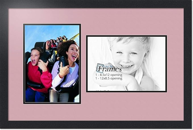 ArtToFrames Collage Photo Frame Double Mat with 2-8.5x12 Openings with Satin Black Frame and Seashell mat.