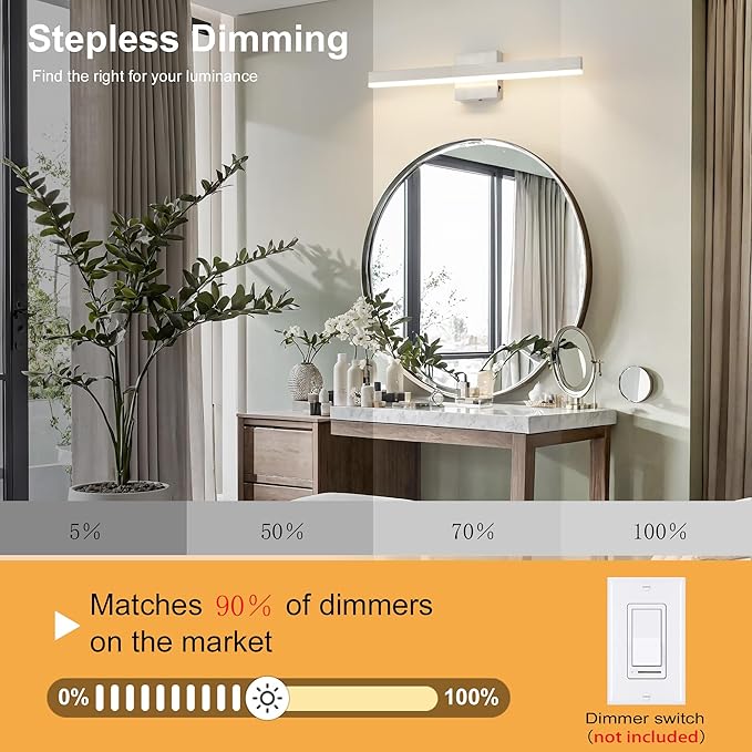 Nickel Bathroom Vanity Light 23.6 inch, 14W Dimmable 5CCT LED Bathroom Light Fixture Over Mirror Restroom-ETL Certificated