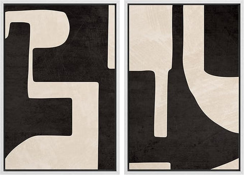 MUDECOR Framed Canvas Print Wall Art Black & White Geometric Paint Stroke Decor Abstract Nature Illustration Modern Art Decorative Multicolor Geometric Minimal for Bedroom - 24"x36"x2 White
