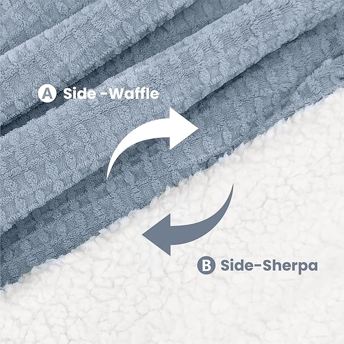 Electric Blanket Striped Twin, 72x84 Inches Sherpa Fleece Fast Heating Blanket 6 Heating Levels & 10 Hours Auto Off ETL Certification,Haze Blue Full