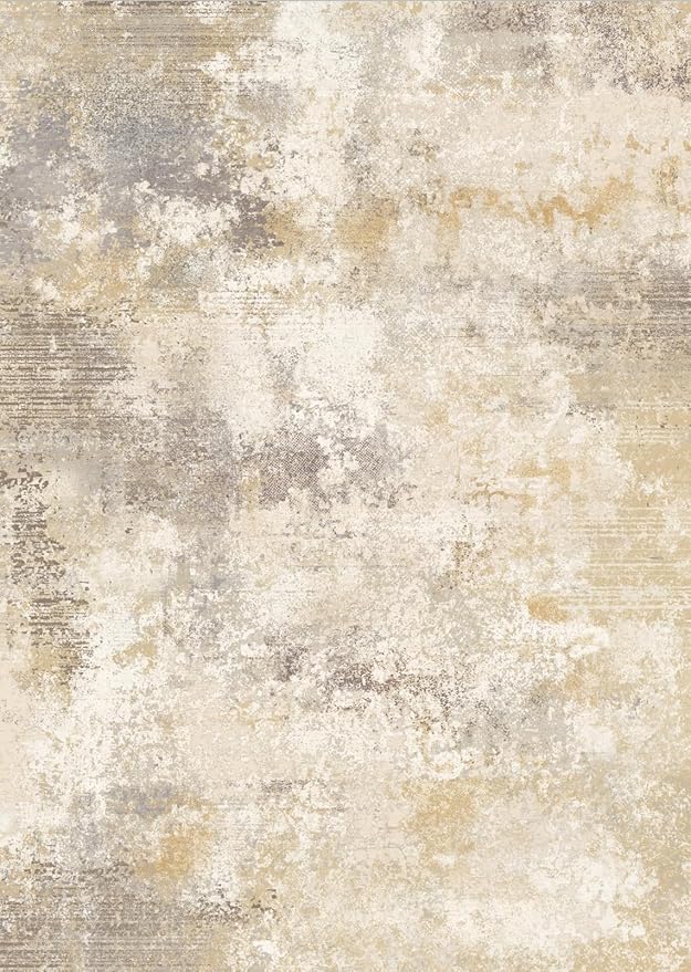 GENIMO 8x10 Washable Area Rugs for Living Room Bedroom, Modern Abstract Low Pile Soft Non Slip Rug, Contemporary Indoor Floor Carpet Cover for Dining Room Kitchen, Gray Gold