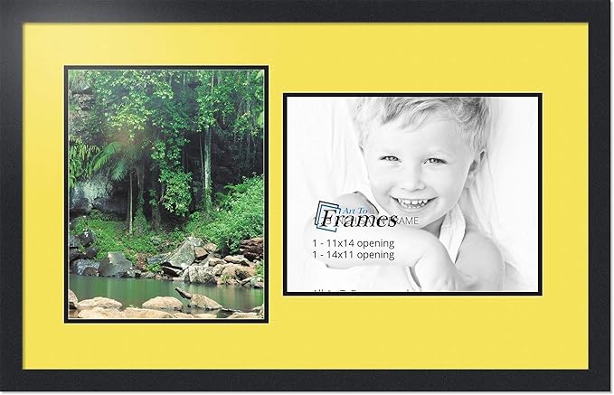 ArtToFrames Collage Photo Frame Double Mat with 2 - 11x14 Openings and Satin Black Frame
