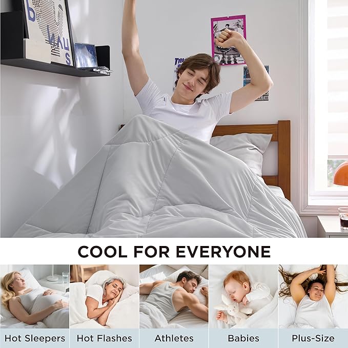 Bedsure Cooling Comforter Twin XL - Cooling Blankets for Hot Sleepers, Lightweight Comforter for Summer with Dual-Sided Cool Tech, Soft Breathable Cold Blanket for Sleeping, Grey, 68x92 Inches