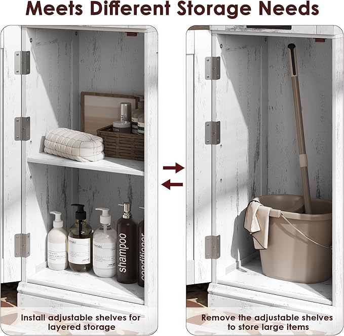 GarveeHome 70" Tall Bathroom Cabinet, Narrow Storage Cabinet with Doors and Adjustable Shelf, Freestanding Linen Slim Cabinet for Laundry Room, Kitchen, Small Space, Antique White